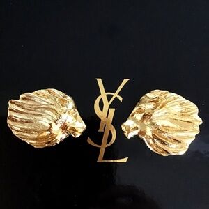 Yves Saint Laurent Large Vintage Gold Tone Lion Head clip on earrings